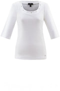 White T Shirt With Silver Stud Neckline