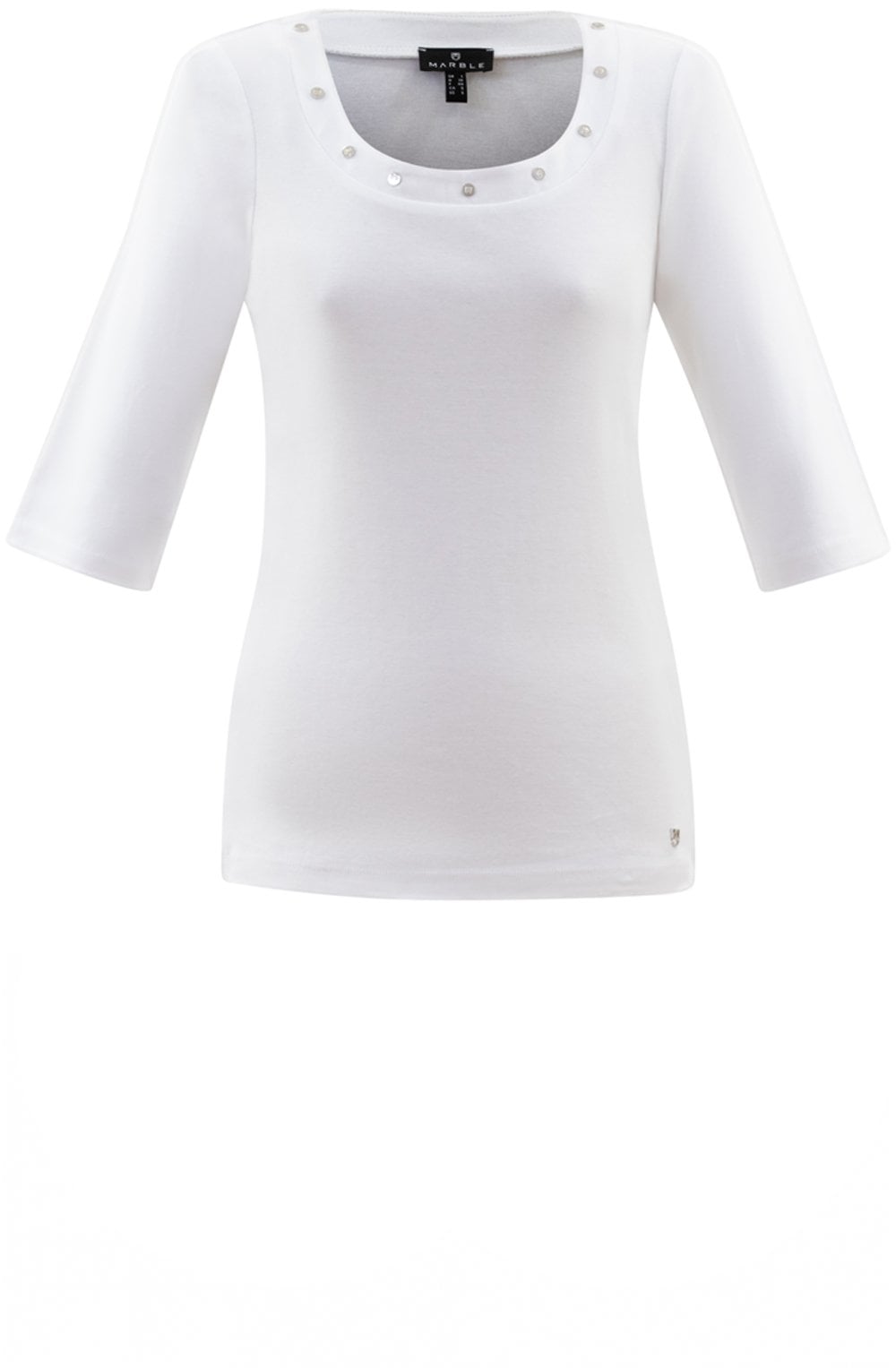 White T Shirt With Silver Stud Neckline