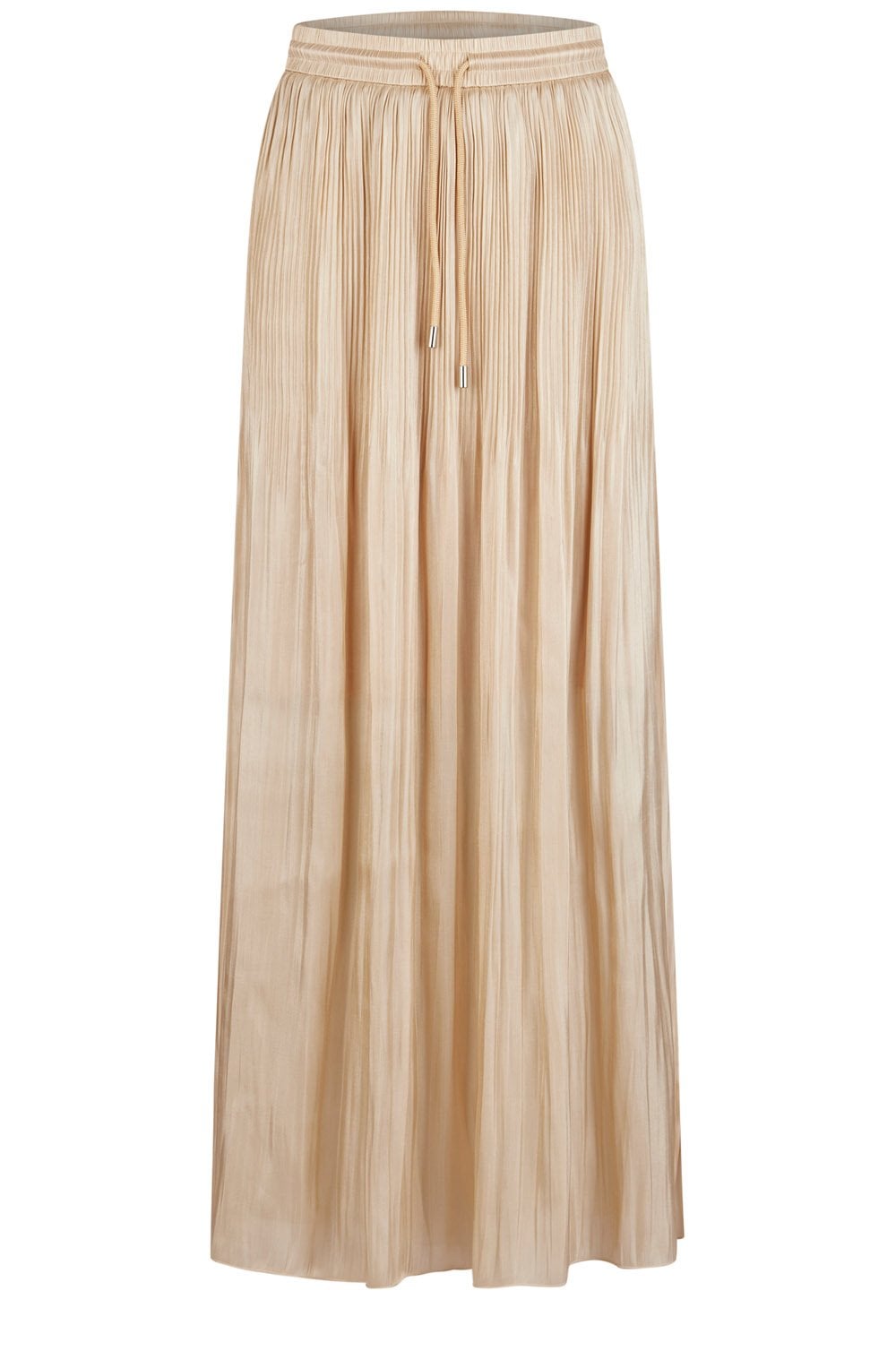 Beige Shimmer Pleated Midi Skirt