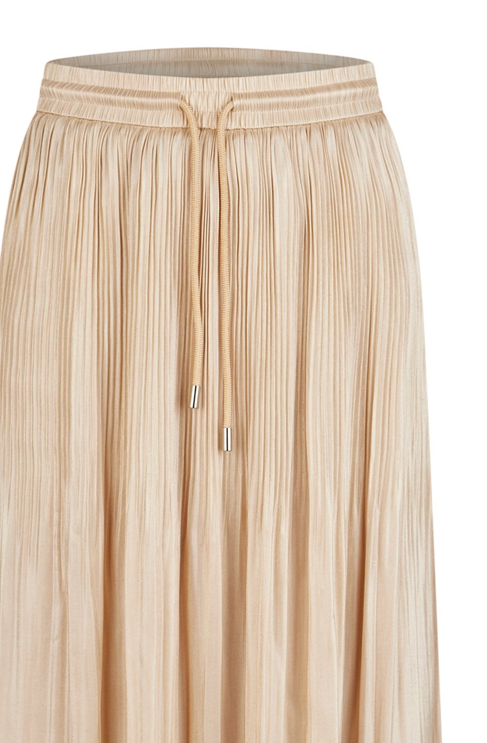 Beige Shimmer Pleated Midi Skirt