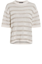 Beige Shimmer Stripes Relaxed Sweater
