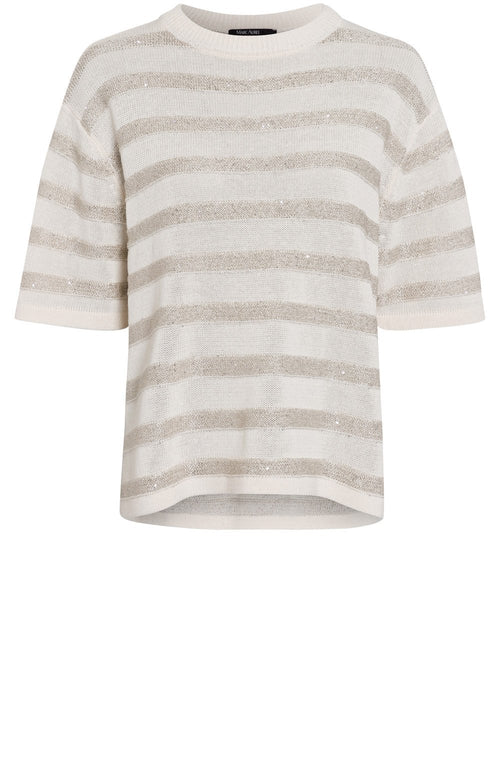 Beige Shimmer Stripes Relaxed Sweater