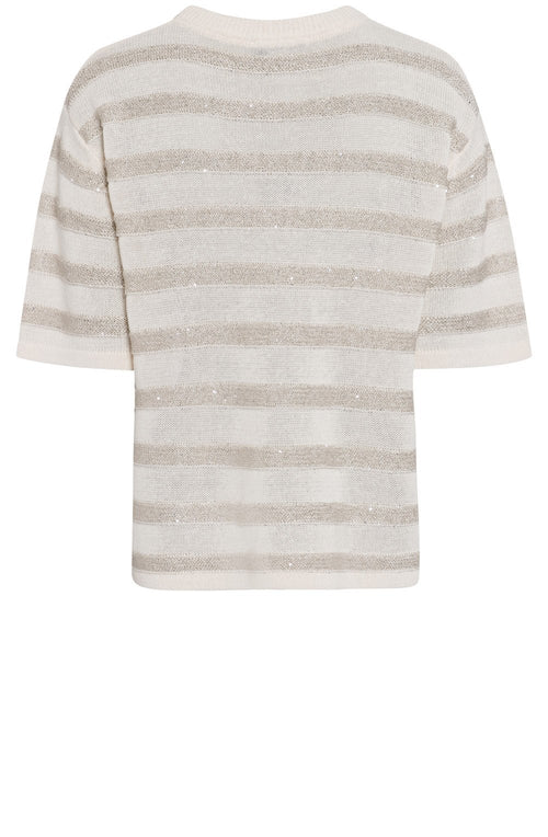 Beige Shimmer Stripes Relaxed Sweater