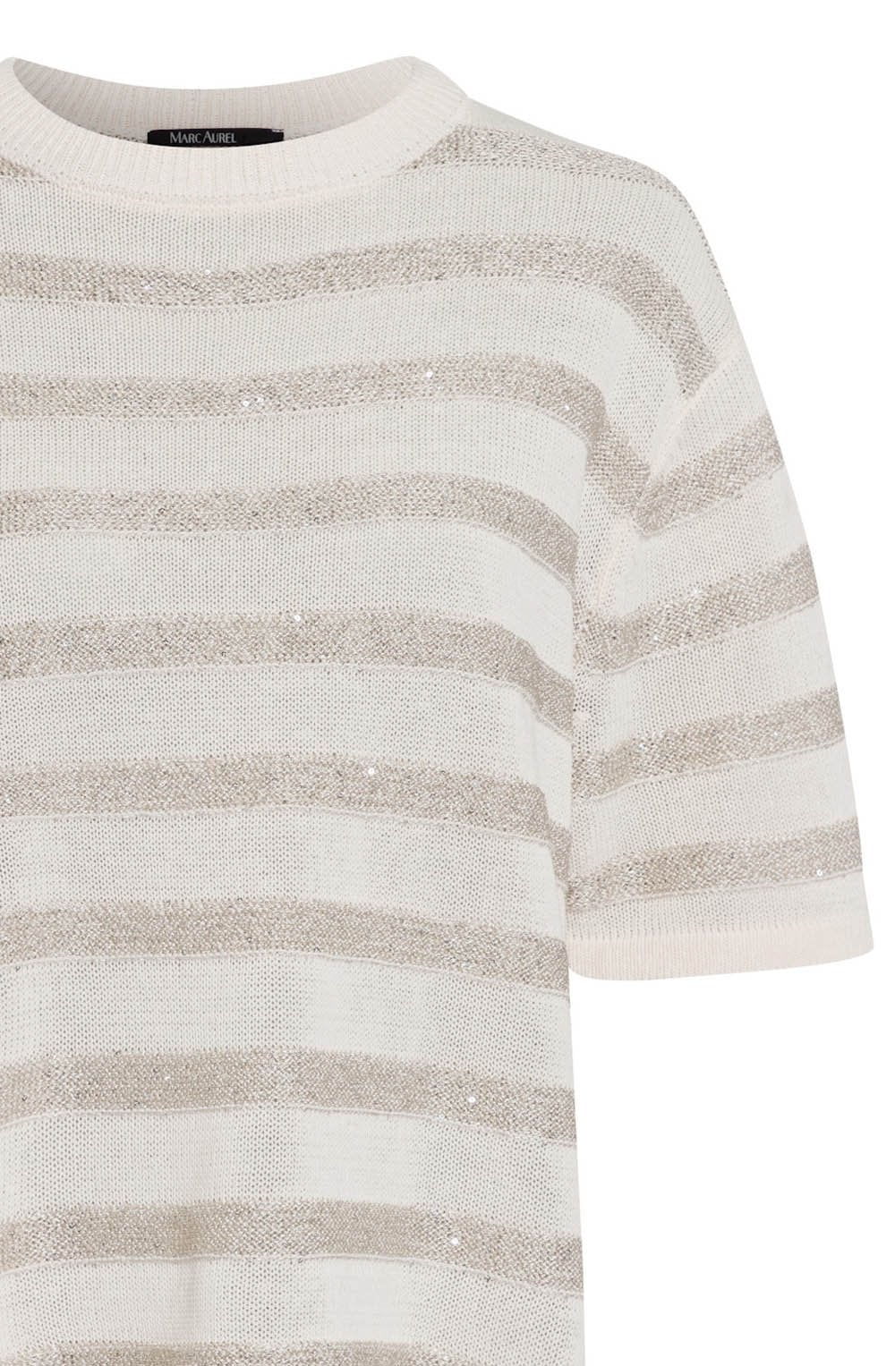 Beige Shimmer Stripes Relaxed Sweater