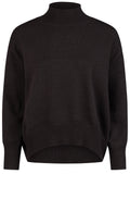 Black Curved Hemline Turtle Neck Jumper
