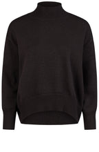 Black Curved Hemline Turtle Neck Jumper