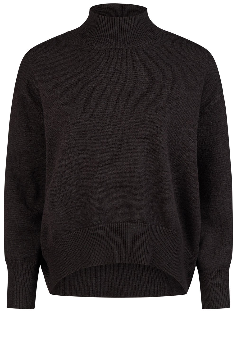 Black Curved Hemline Turtle Neck Jumper