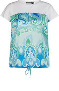 Blue Green Silky Front Drawstring Blouse