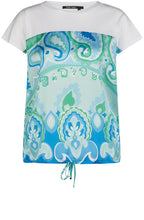 Blue Green Silky Front Drawstring Blouse