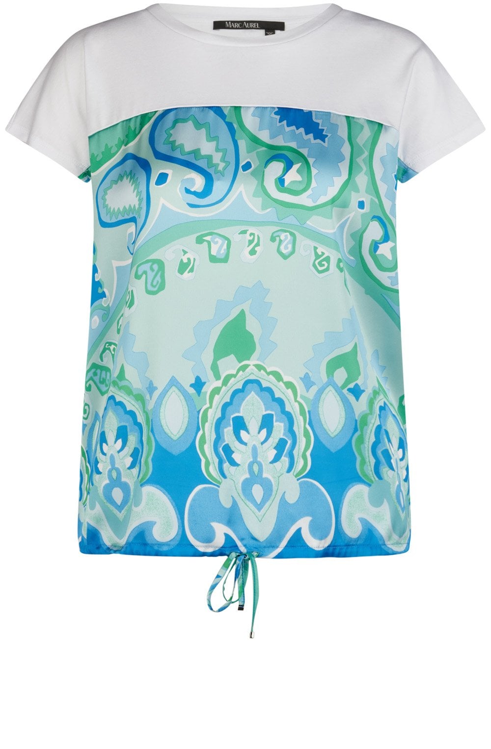 Blue Green Silky Front Drawstring Blouse