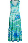 Blue Green Tiered Maxi Dress
