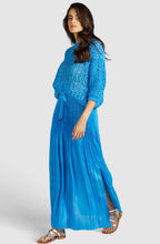 Blue Shimmer Pleated Midi Skirt