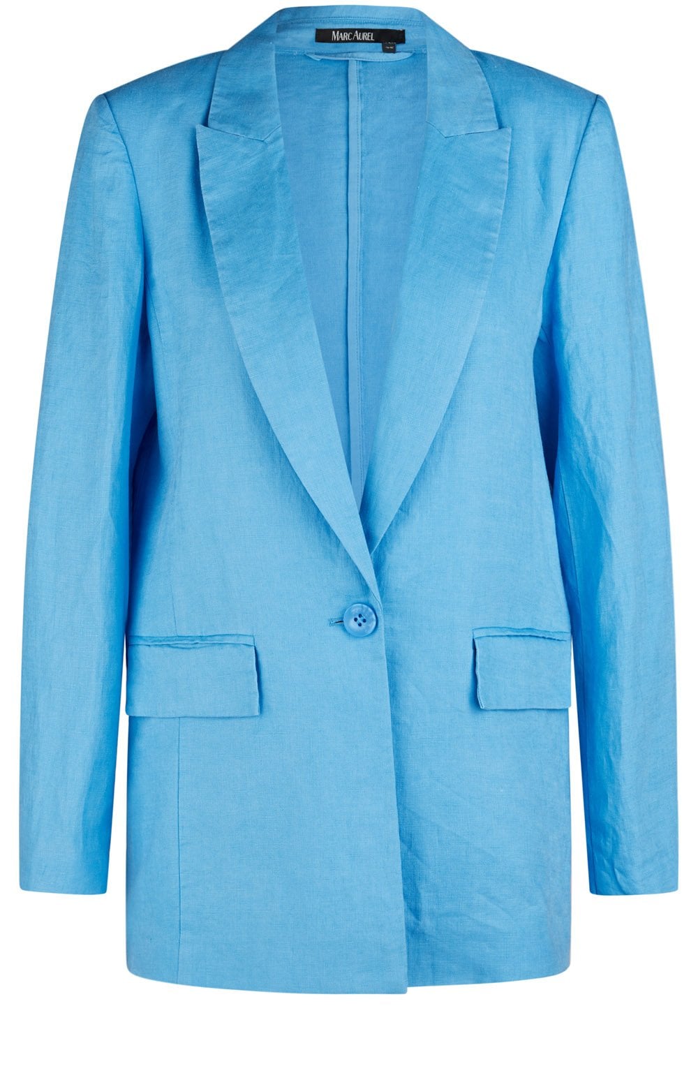Blue Single Breasted Long Line Linen Blazer