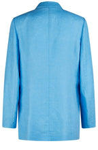 Blue Single Breasted Long Line Linen Blazer
