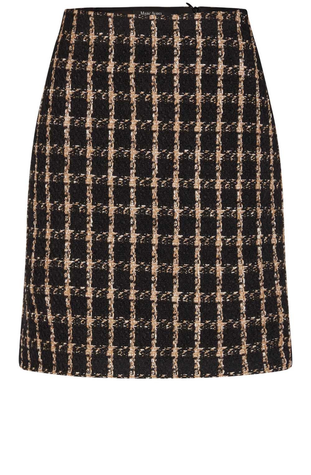 Camel and Black Checked Tweed Skirt