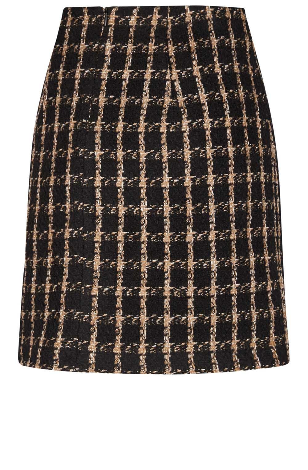 Camel and Black Checked Tweed Skirt