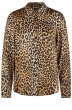 Camel and Black Leopard Print Silky Blouse