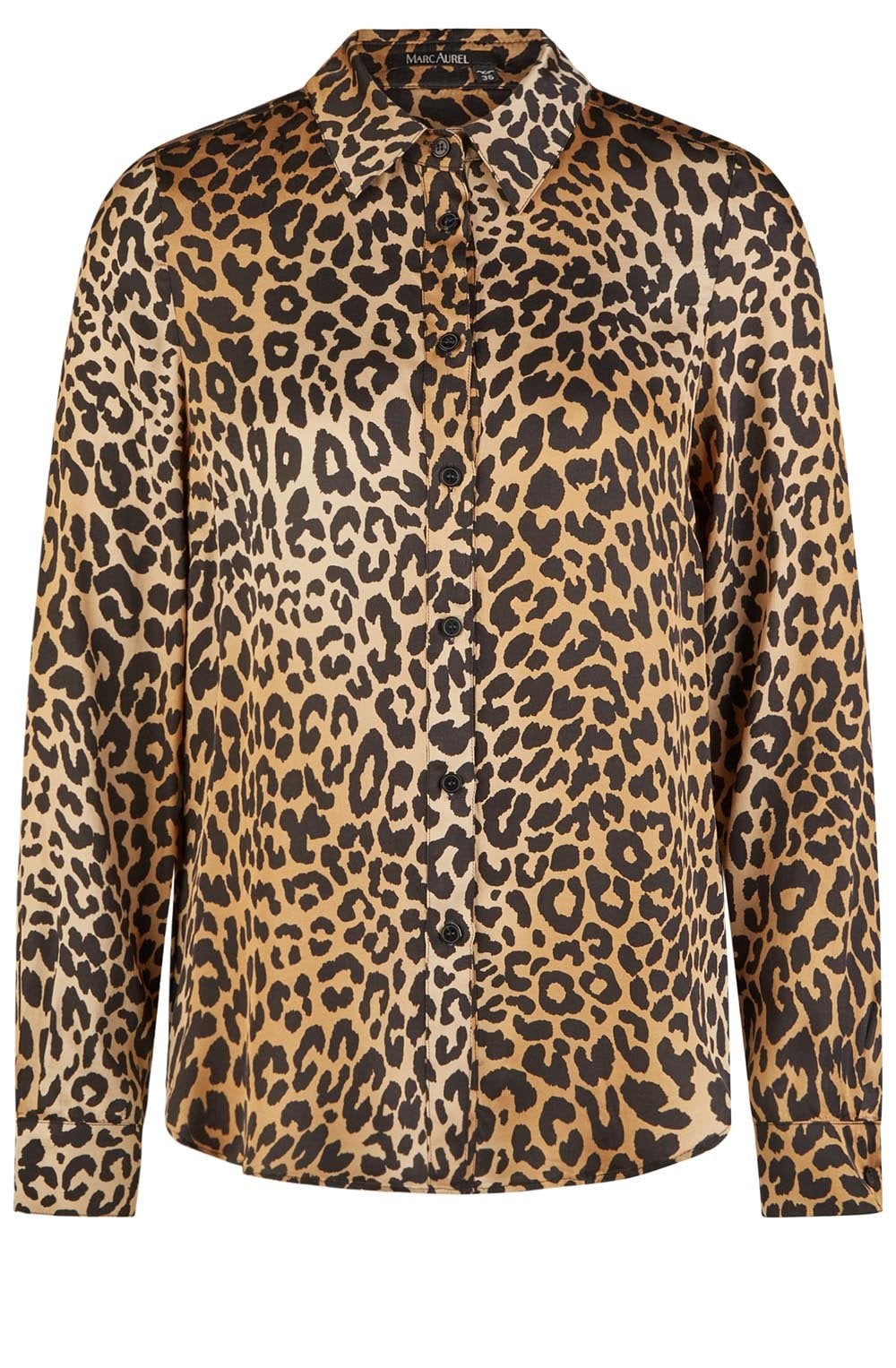 Camel and Black Leopard Print Silky Blouse