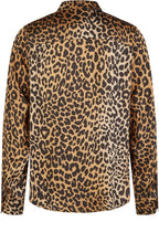 Camel and Black Leopard Print Silky Blouse