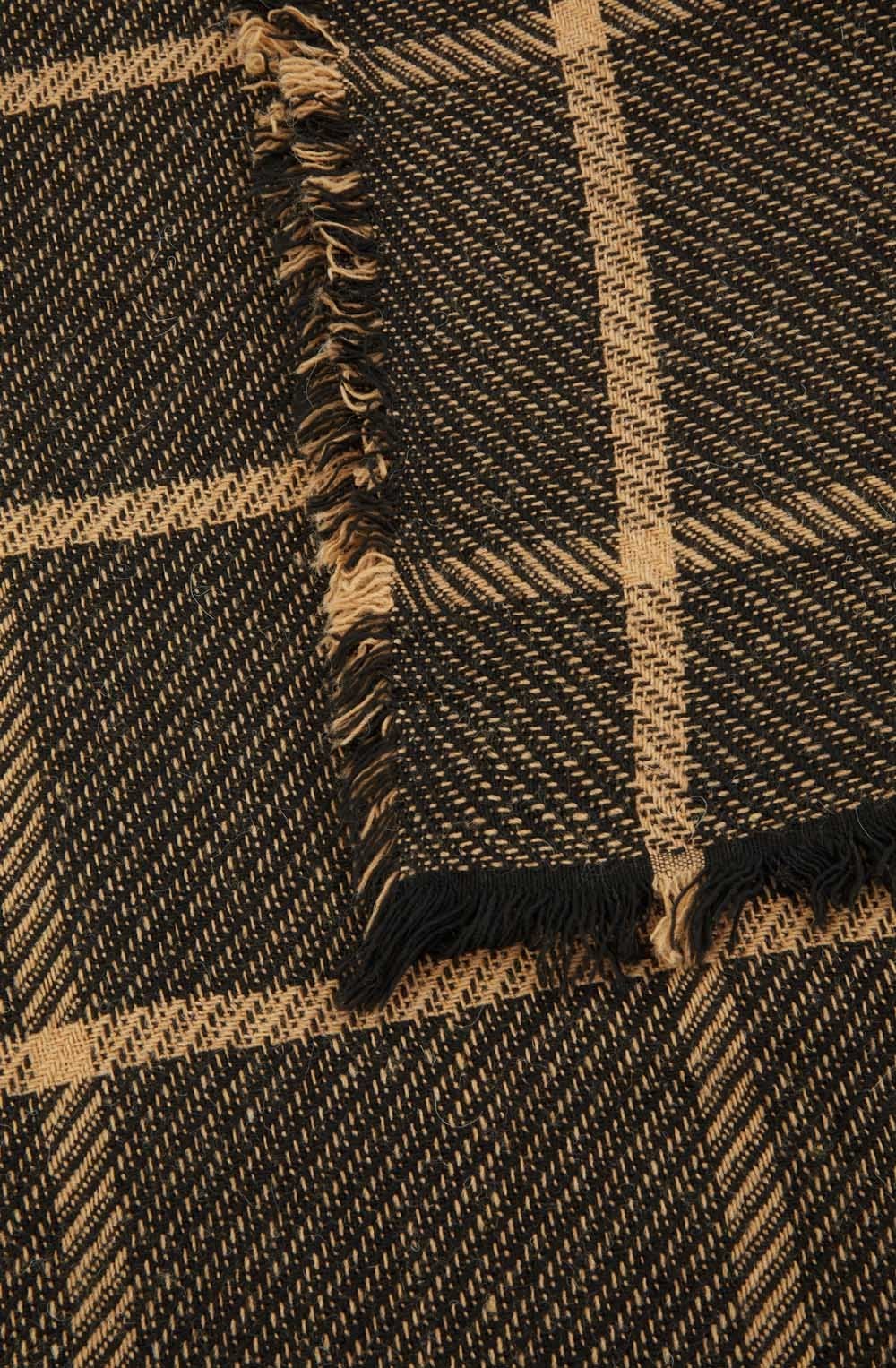 Camel and Black Wool and Alpaca Blend Scarf