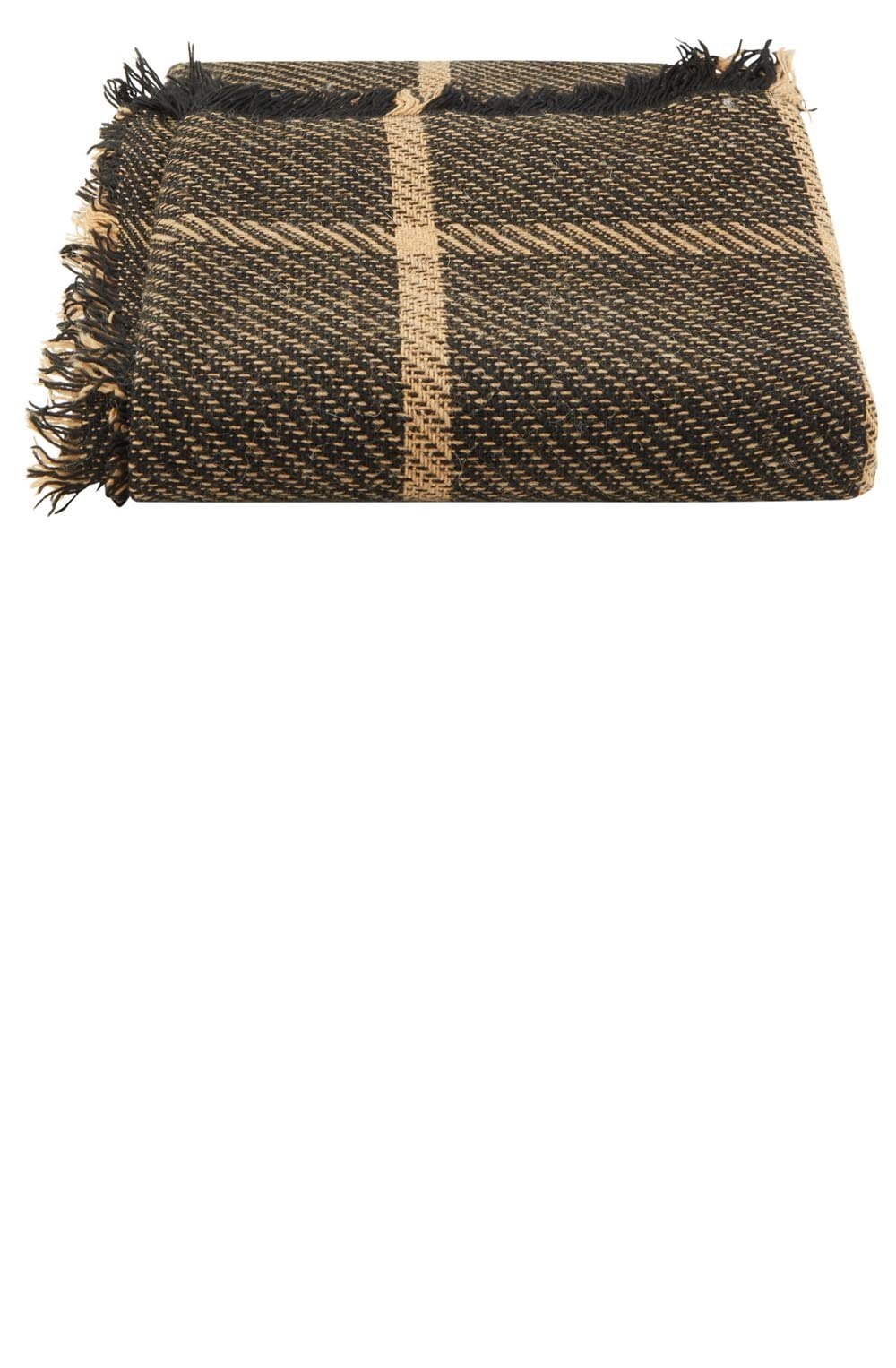 Camel and Black Wool and Alpaca Blend Scarf