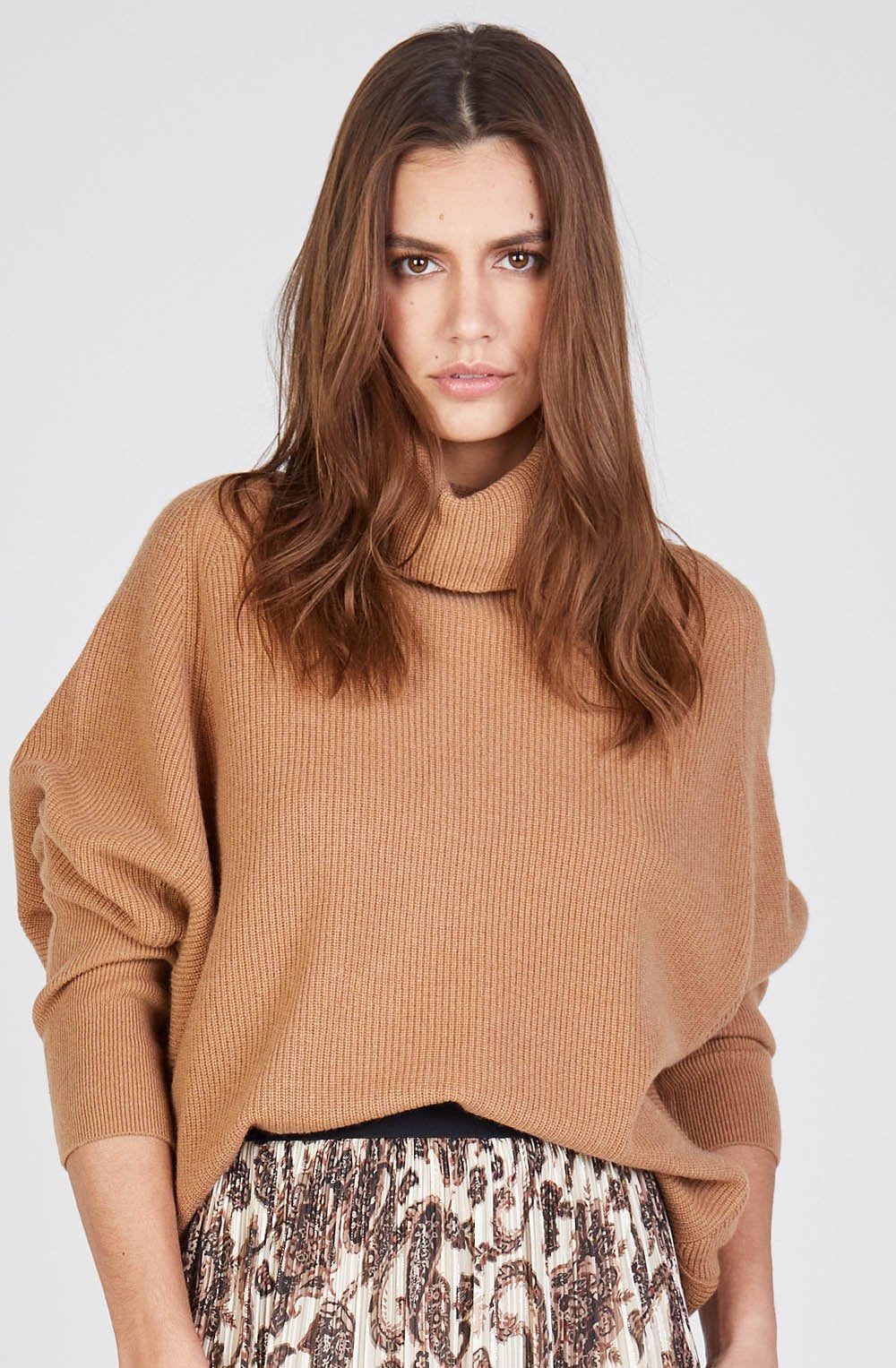Camel Relaxed Turtle Neck Jumper