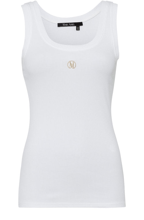 Off White Embroidered Ribbed Jersey Tank Top