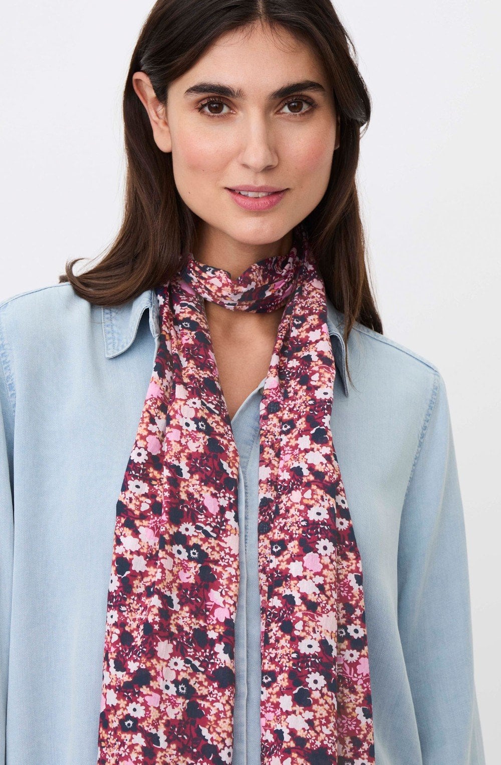 Along Beet Red Floral Cotton Scarf