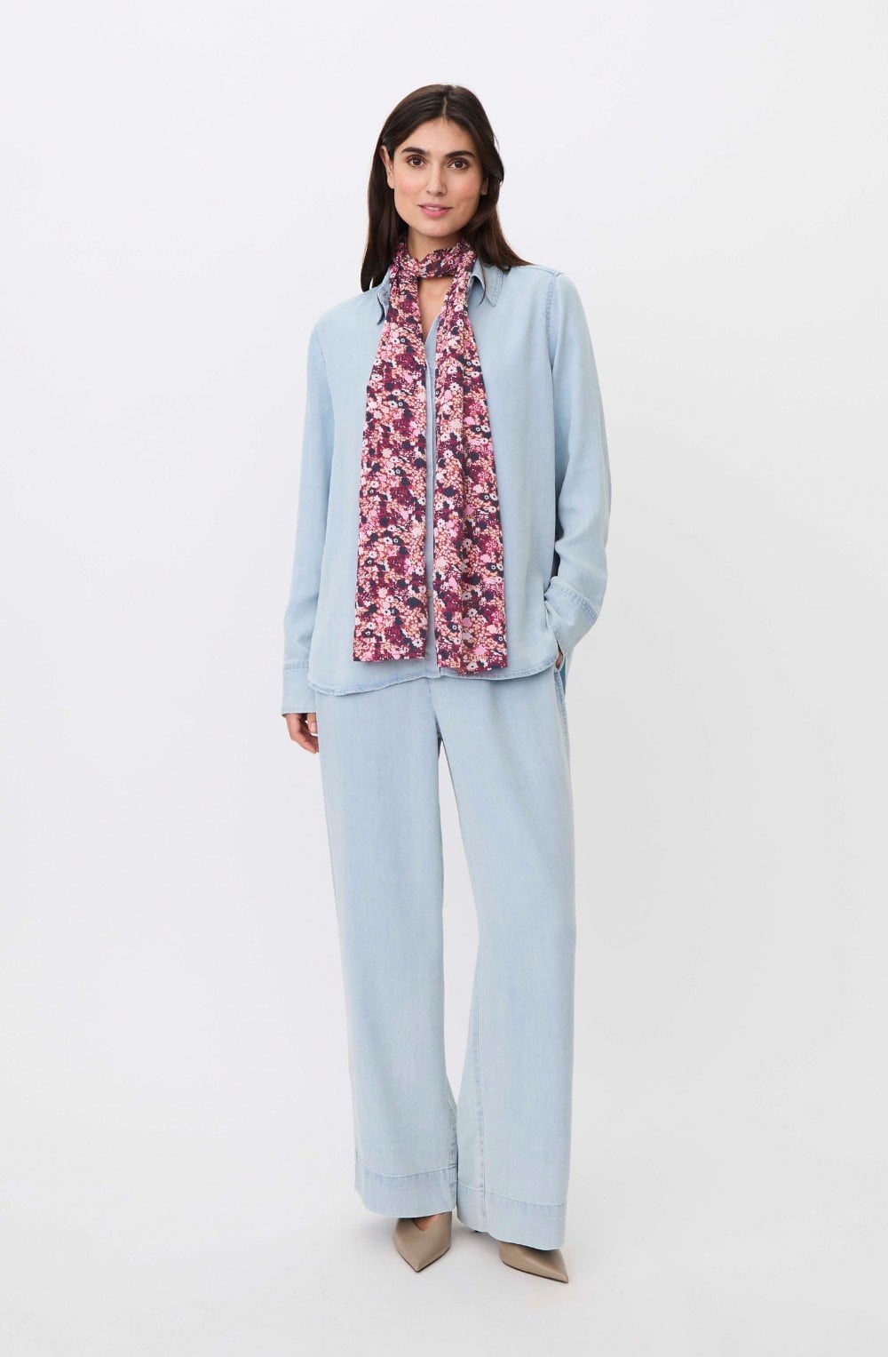 Along Beet Red Floral Cotton Scarf
