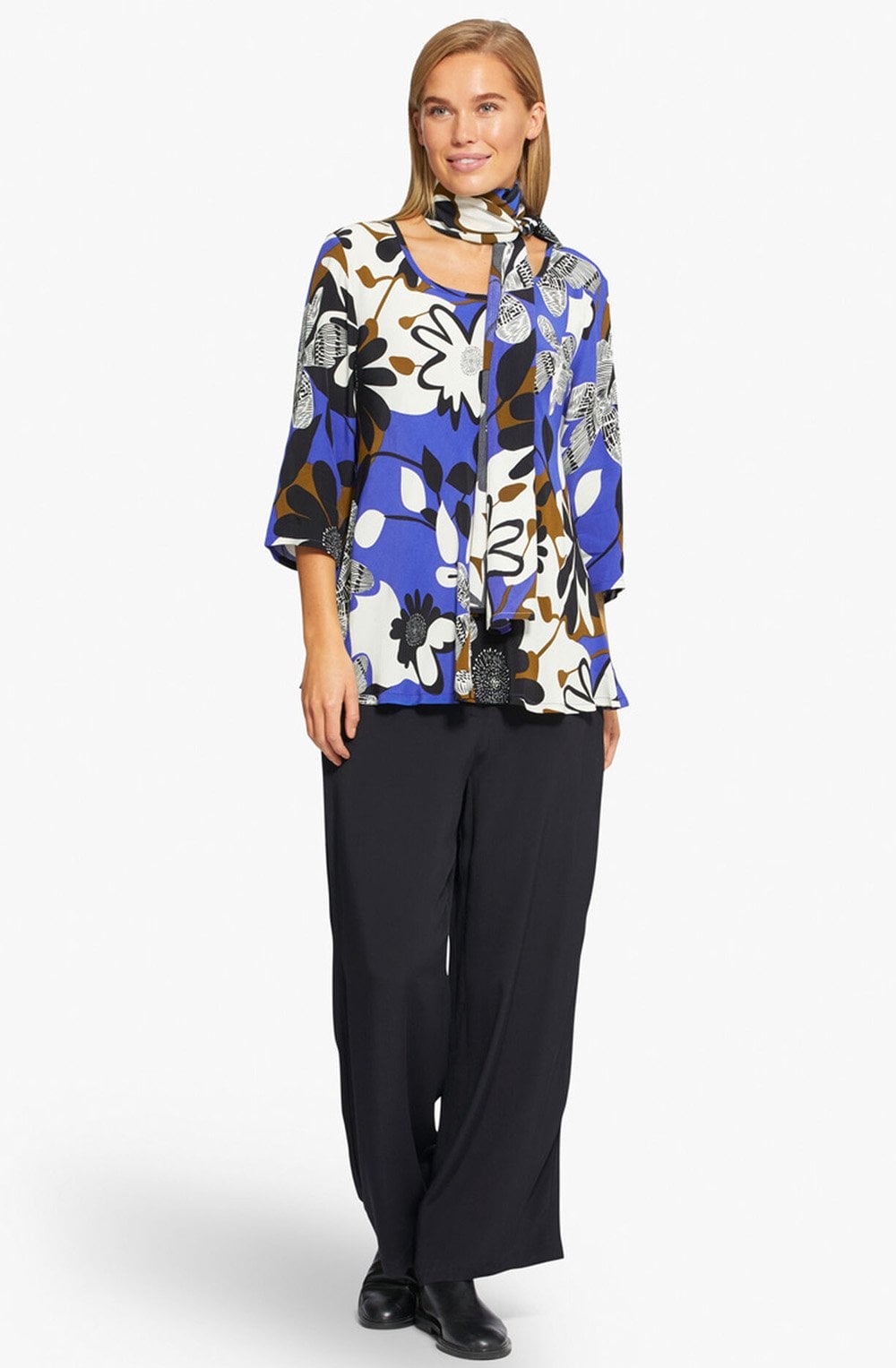 Along Blue Bold Floral Scarf