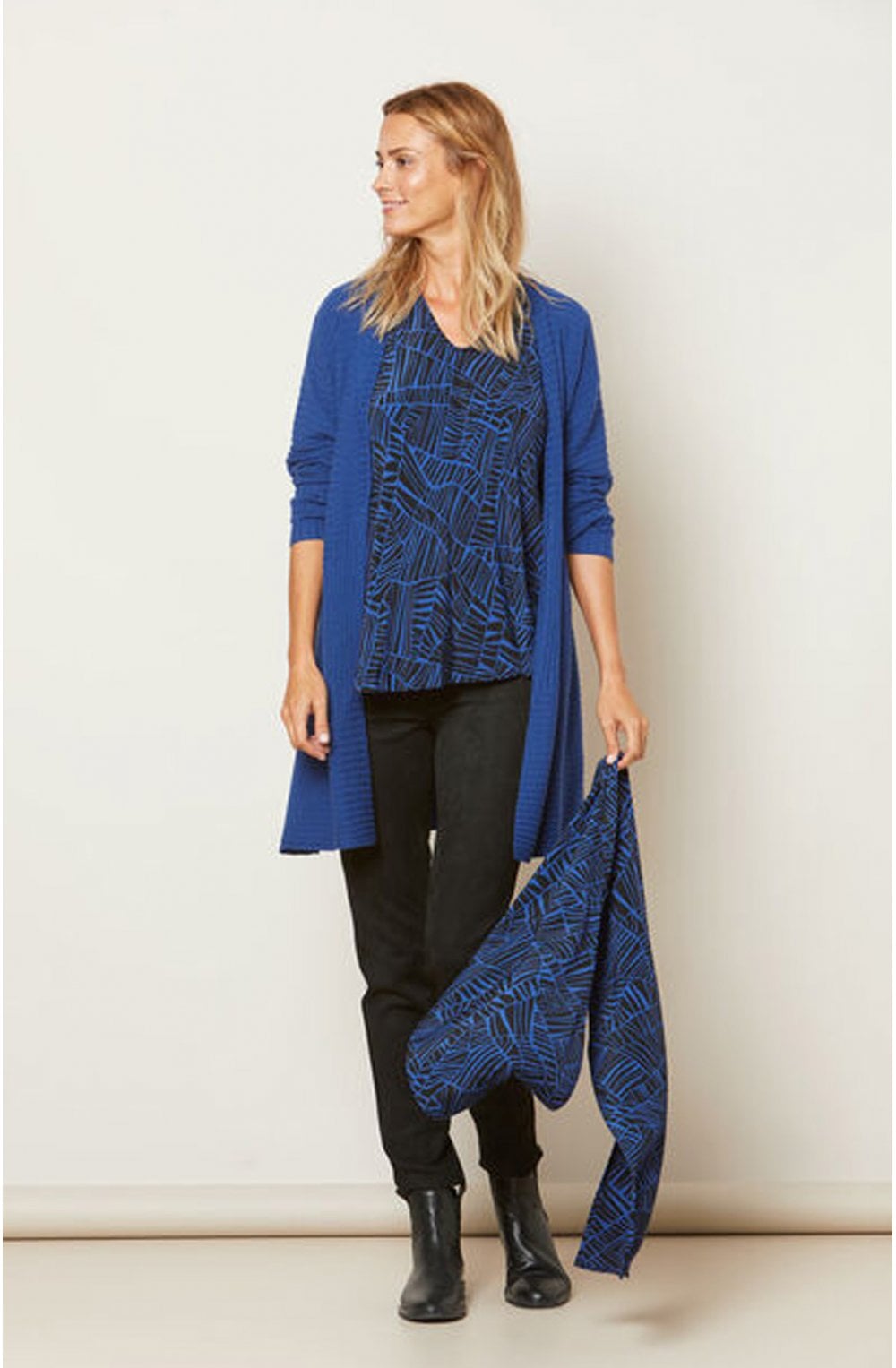 Along Blue Patterned Scarf