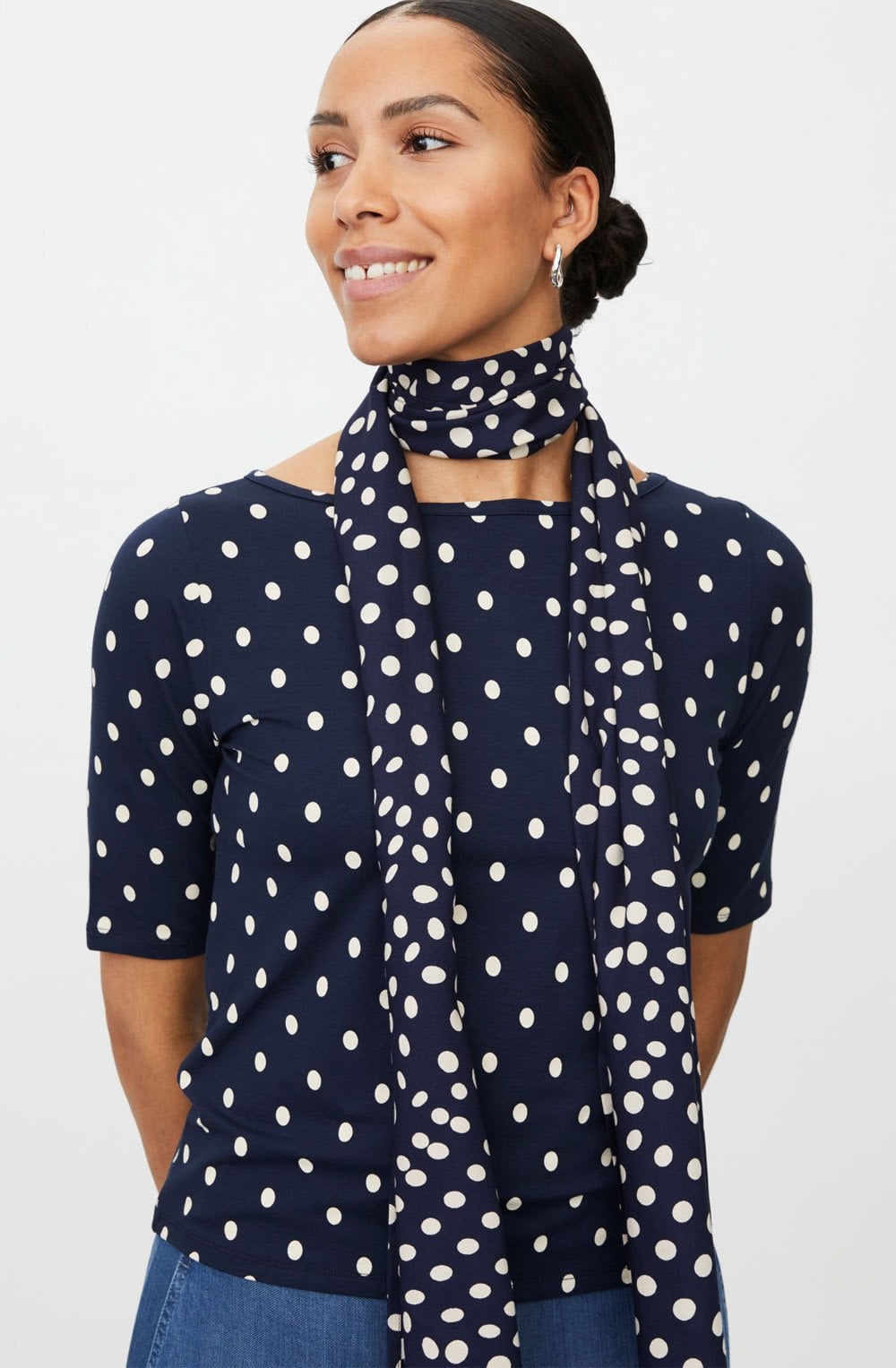 Along Navy Blazer Spot Print Scarf