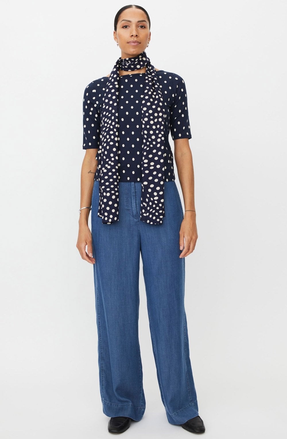 Along Navy Blazer Spot Print Scarf