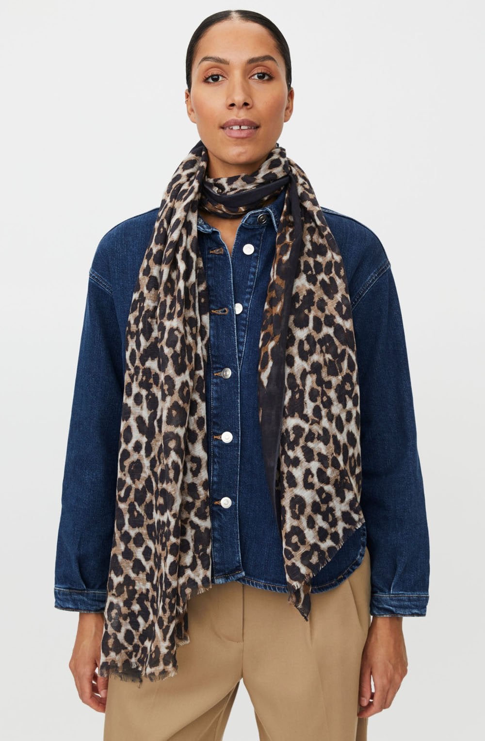 Alyvra Petrified Oak Leopard Frayed Edge Scarf
