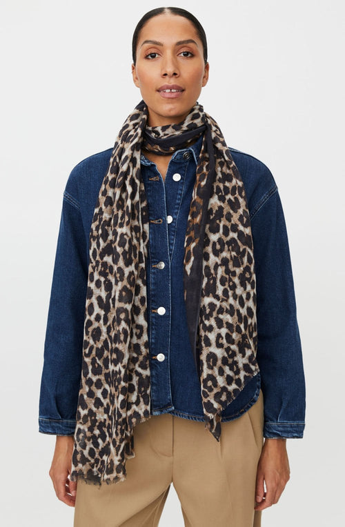 Alyvra Petrified Oak Leopard Frayed Edge Scarf