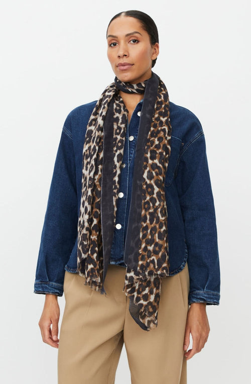 Alyvra Petrified Oak Leopard Frayed Edge Scarf