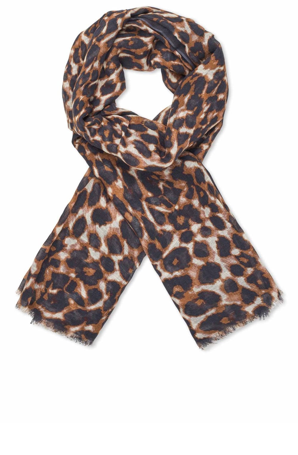 Alyvra Petrified Oak Leopard Frayed Edge Scarf
