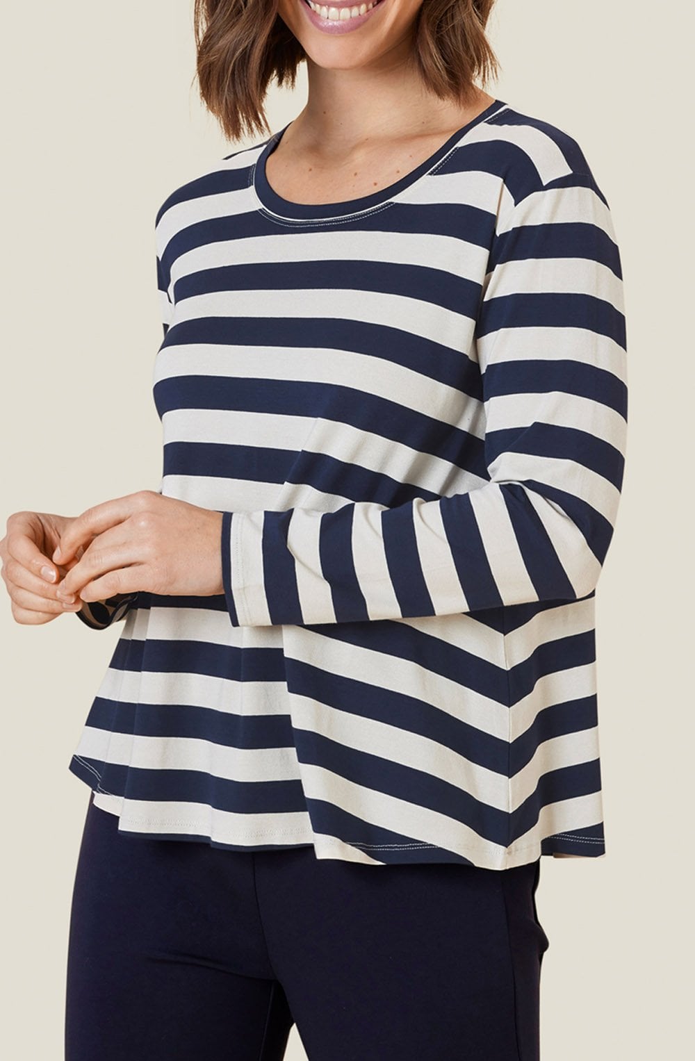 Badisna Navy and Cream Striped Top
