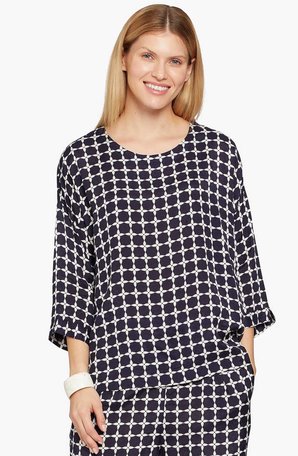 Becca Navy Bold Print Blouse
