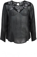 Bija Black Floral Collar Print Top