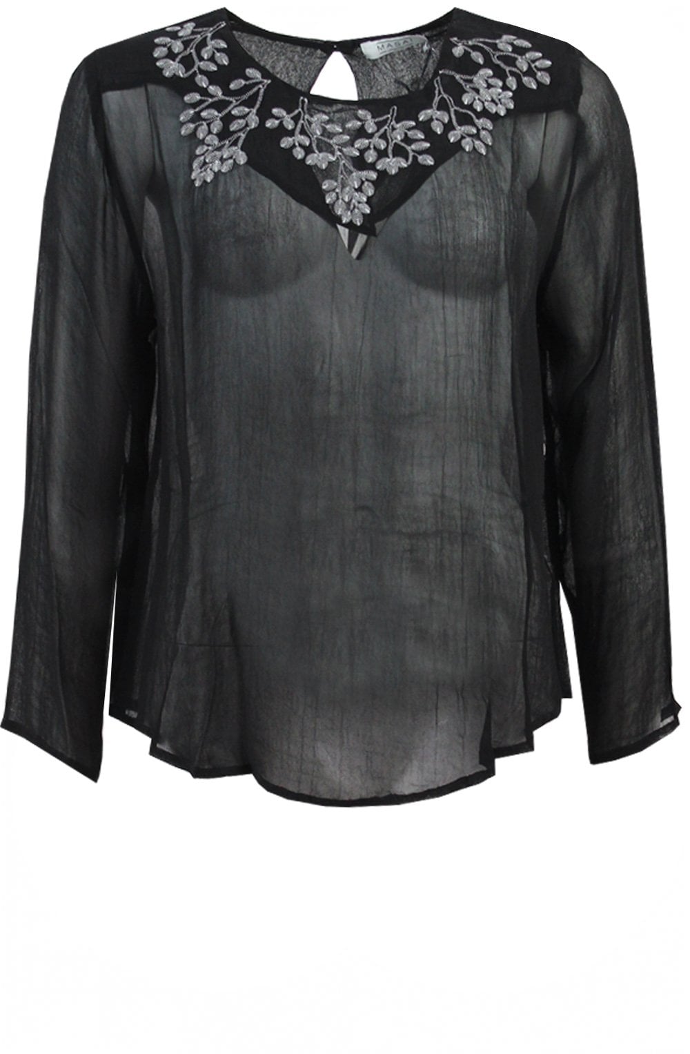 Bija Black Floral Collar Print Top