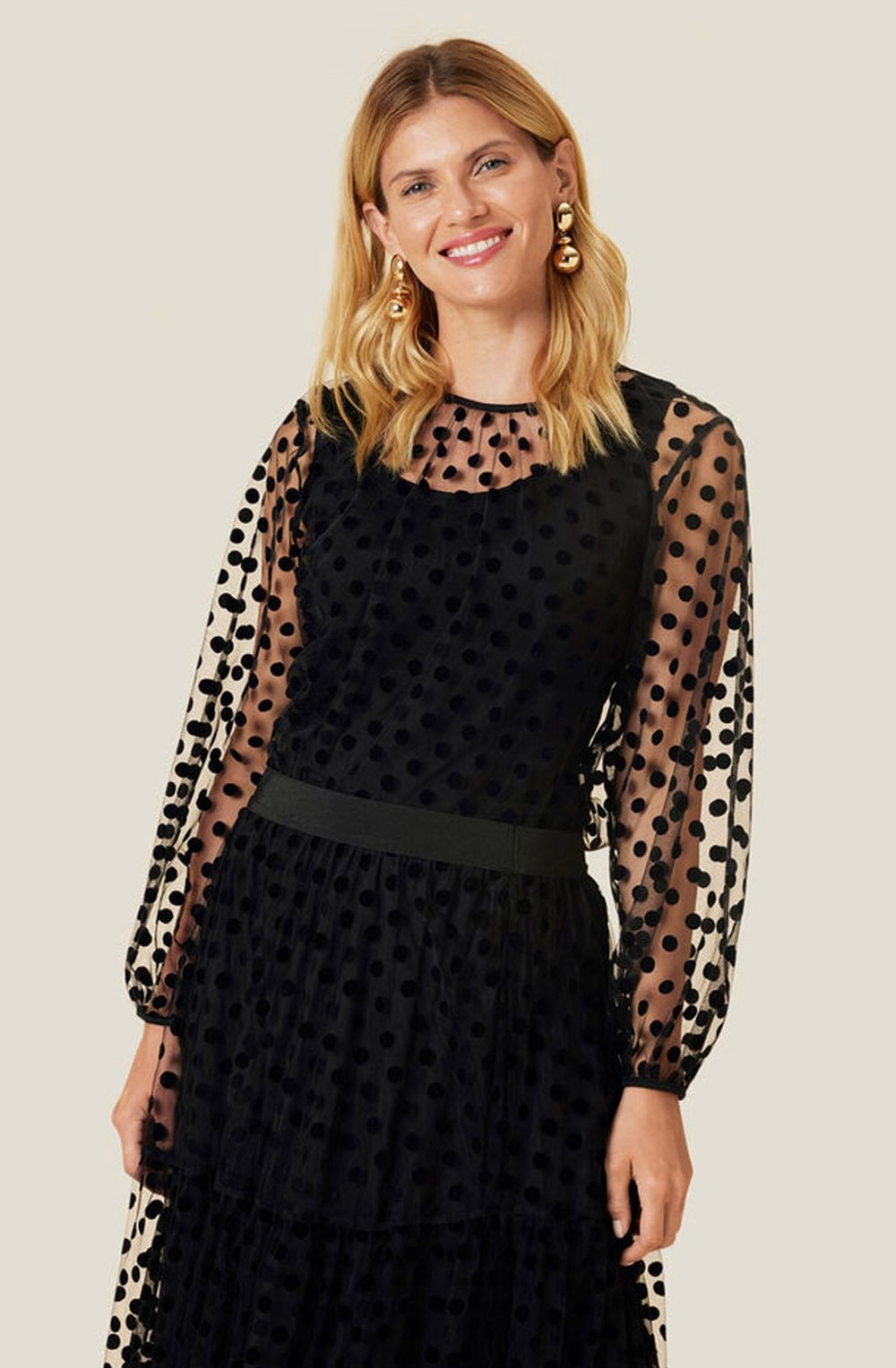 Bissa Black Sheer Polka Dot Top