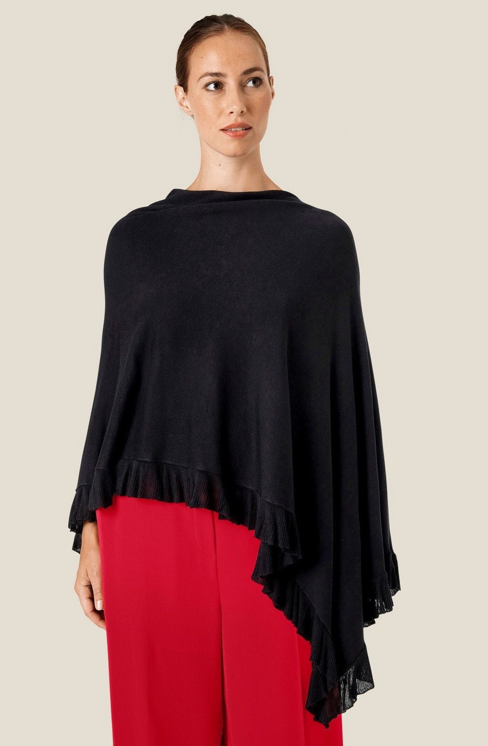 Black Farah Fine Knit Poncho