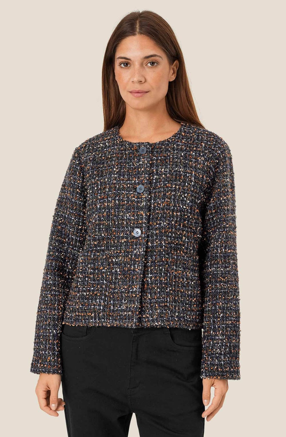 Black Navy and Gold Boucle Johala Jacket