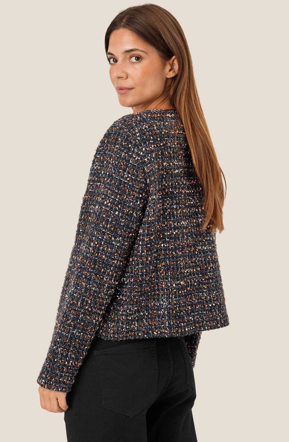 Black Navy and Gold Boucle Johala Jacket