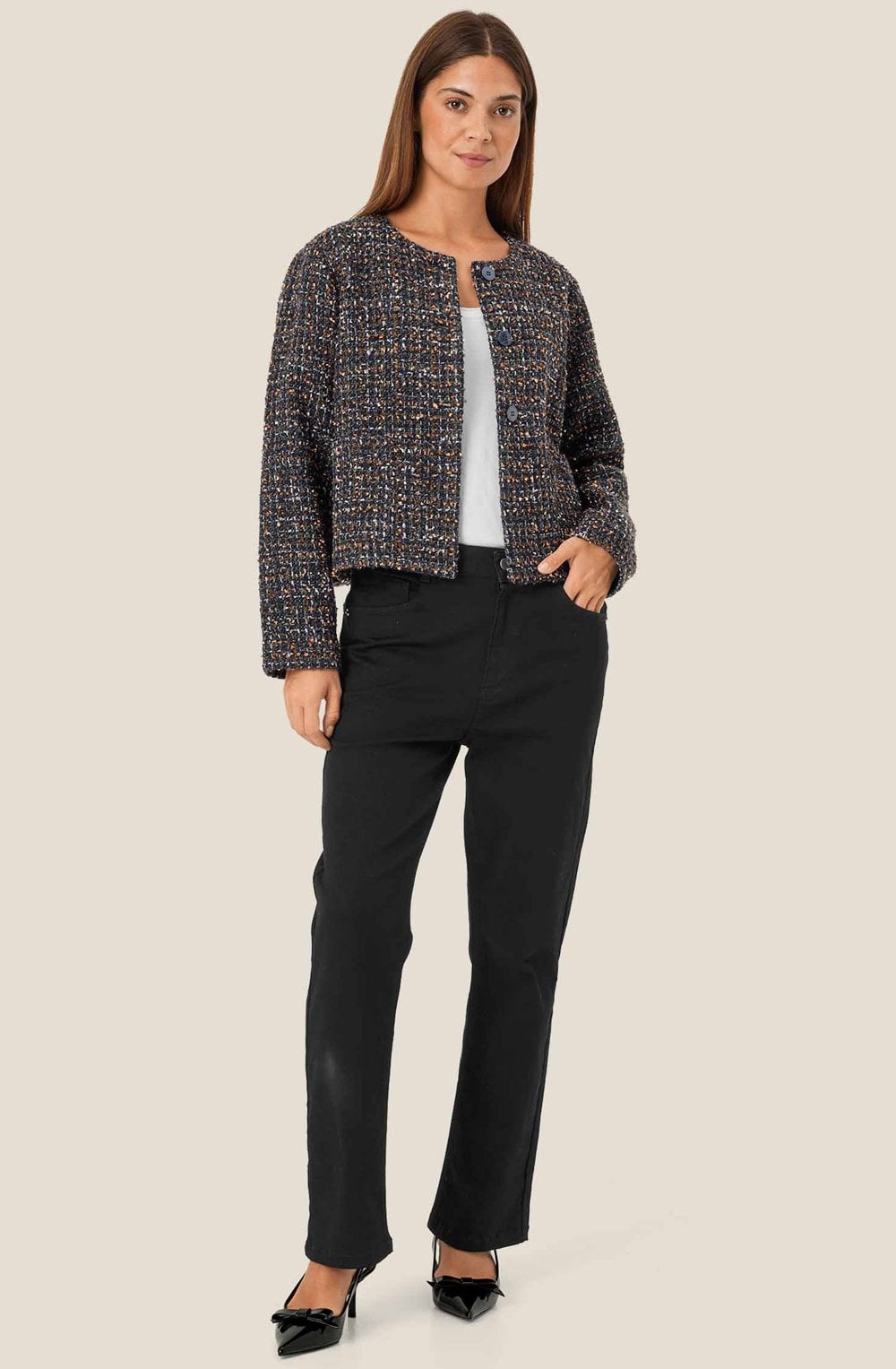 Black Navy and Gold Boucle Johala Jacket