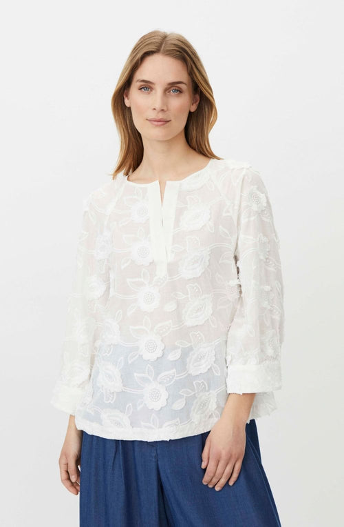 Brenya White Embroidered and Appliqué Floral Blouse