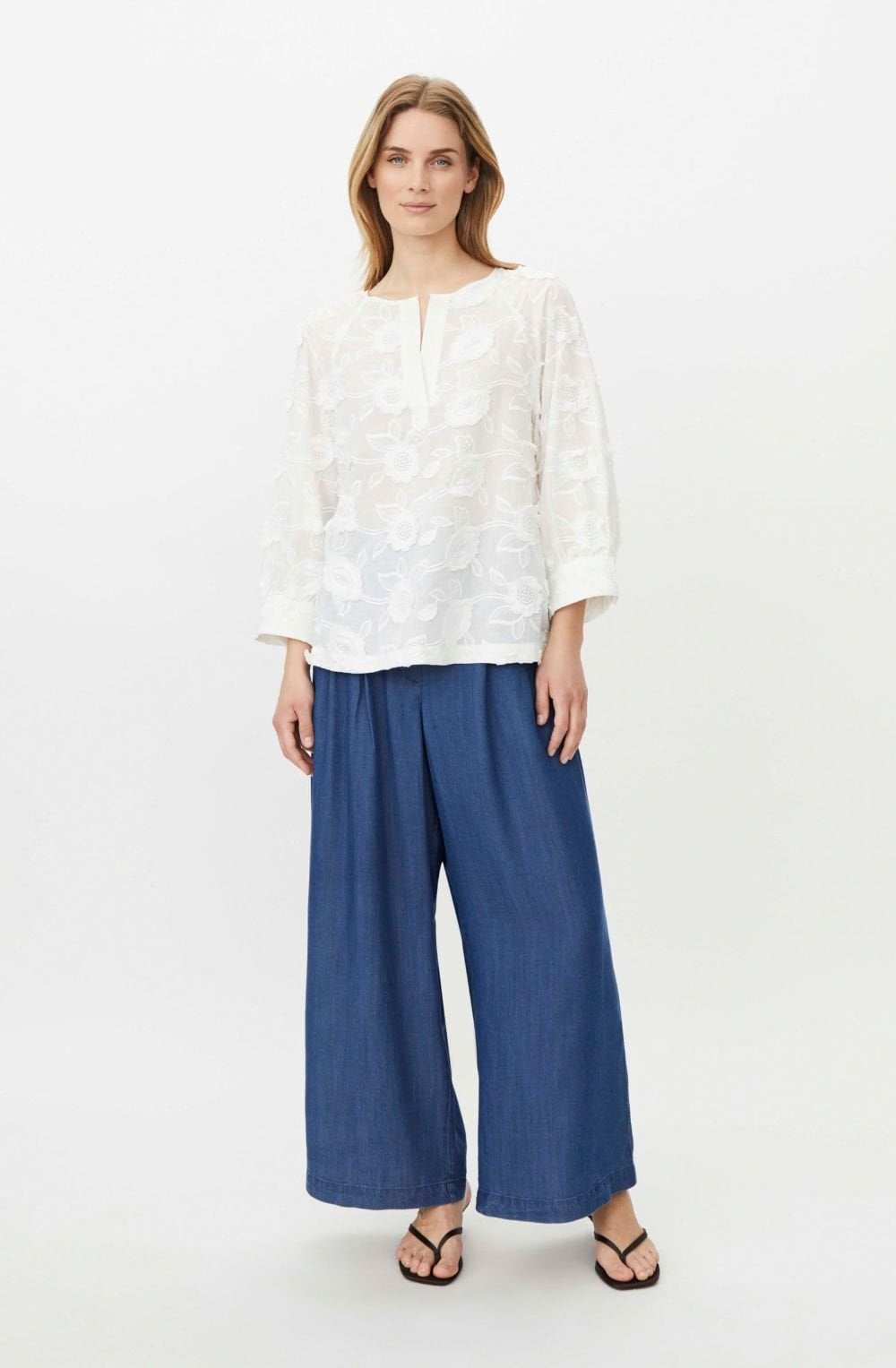 Brenya White Embroidered and Appliqué Floral Blouse