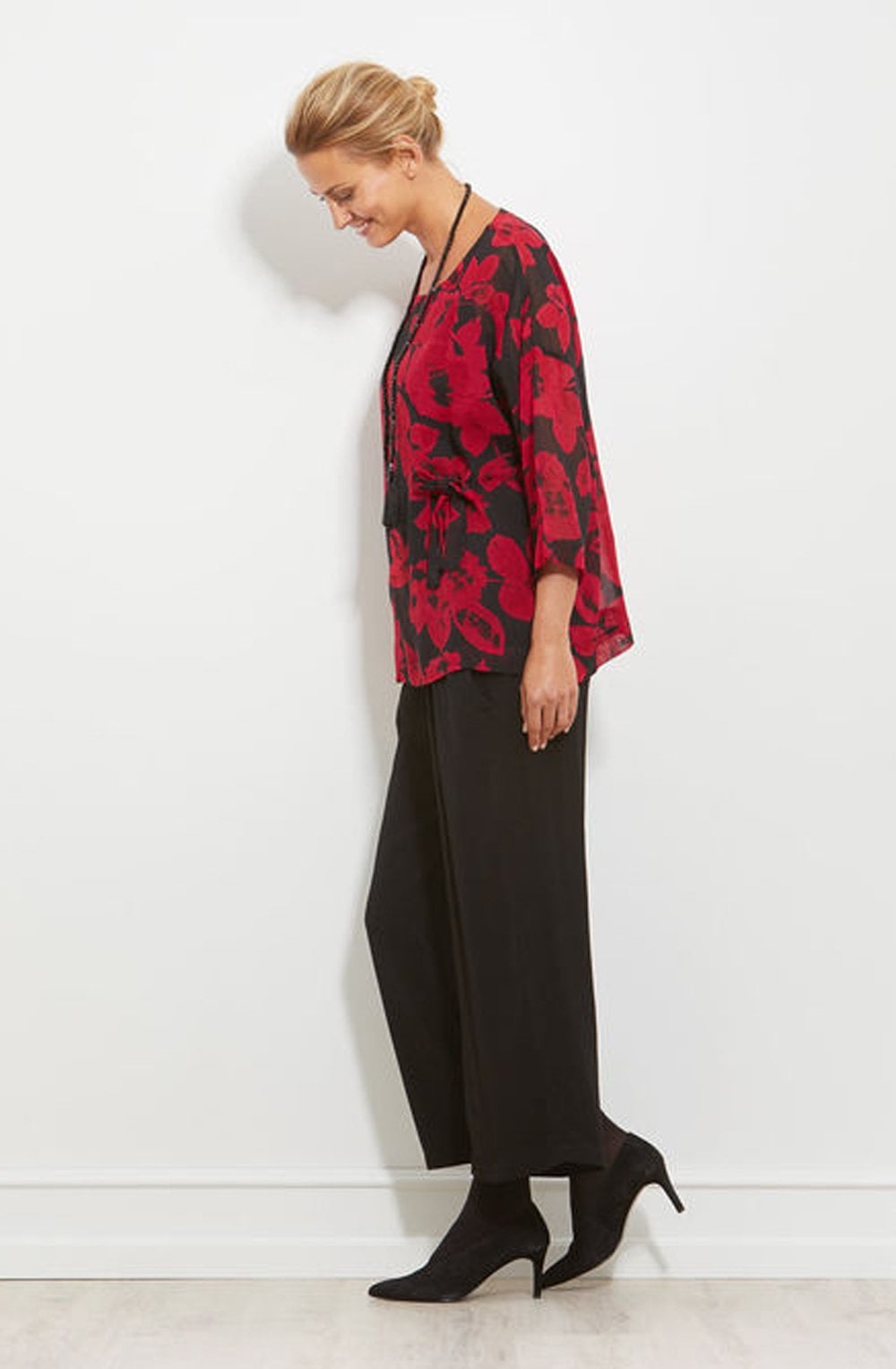 Bulma Red Floral Chiffon Top