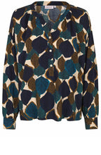 Chipmunk Leaf Print Dolma Cuffed Blouse